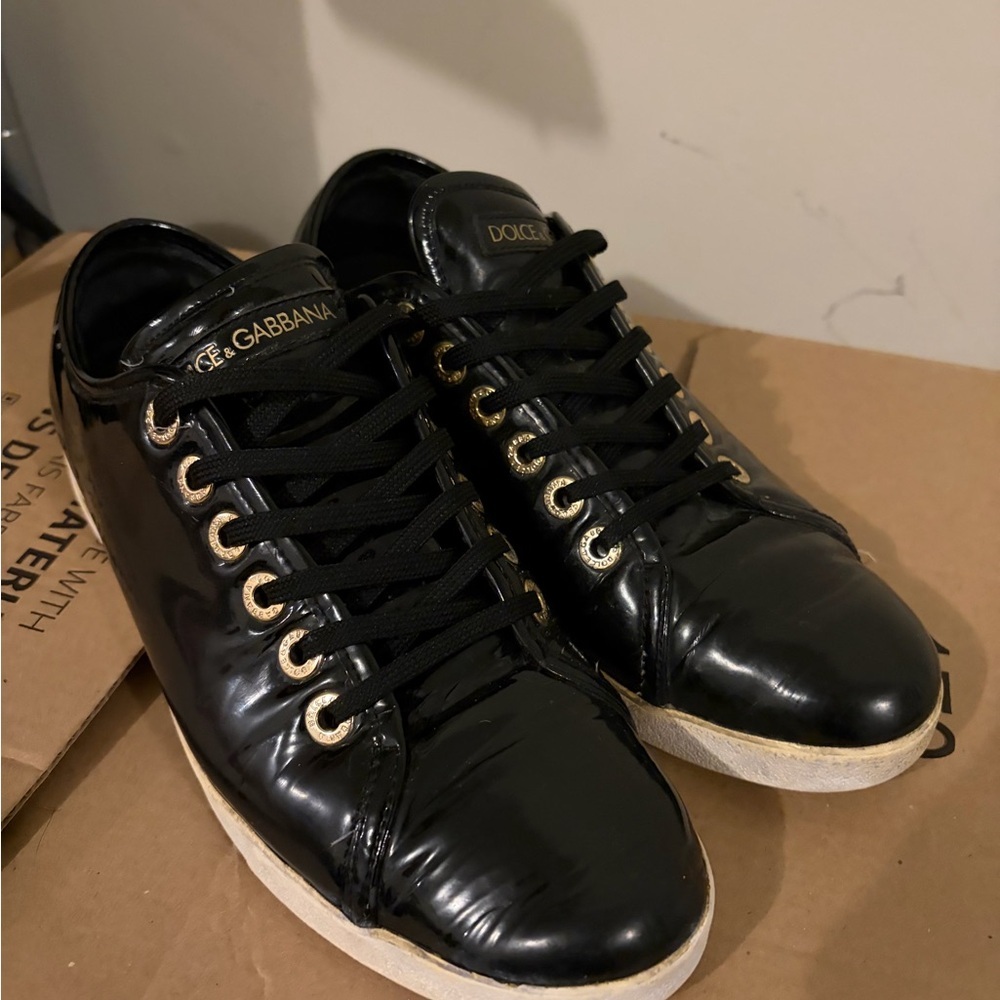 Vintage dolce and gabbana Black Low-Top Leather Sneakers image 4